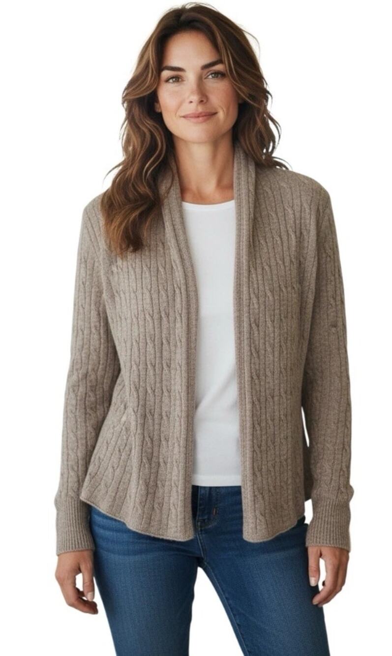 WHITE + WARREN Cashmere Cable Knit Open Front Cardigan Cream M